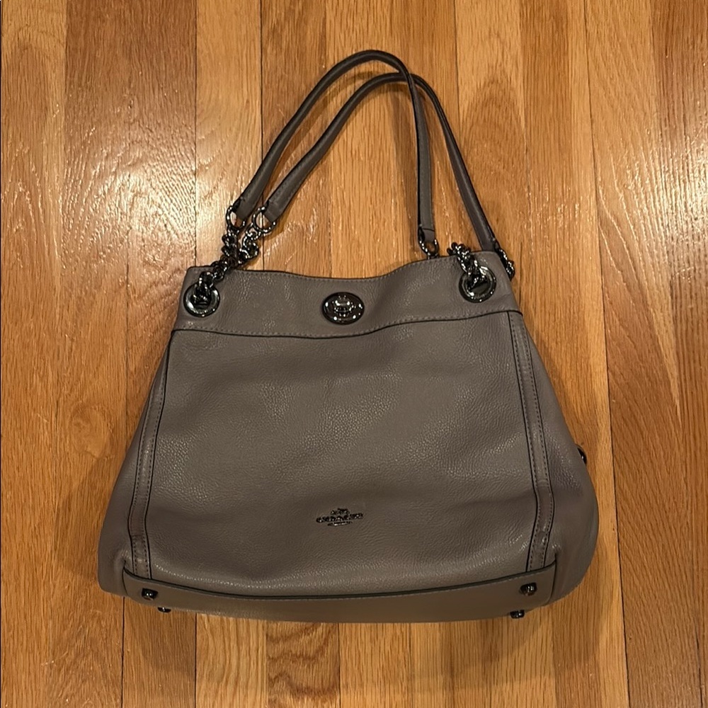 Coach Gray Leather Tote with Chain Handles